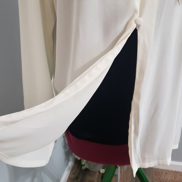 Jones New York Semi Sheer Button Loop Front Closure Chest Pocket Ivory Blouse 12 - Picture 8 of 9